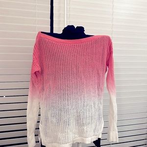 Lauren Ralph Lauren Size M Pink White Ombre Loose Knit Linen Cotton Sweater